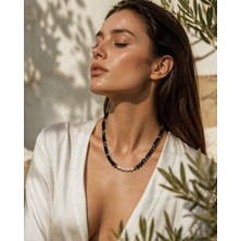 Solare Accessories Gerçek Inci ve Lacivert Akik Doğaltaş Detaylı Altın Kaplama Kolye