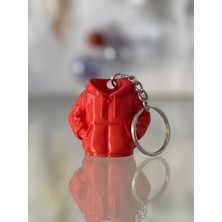 3D Tasarım Mini Hoodie Kapüşonlu Sweatshirt Anahtarlık - Trafik Kırmızı