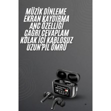 TKÇ Kulak Içi Bluetooth Kulaklık Ekranlı Müzik Dinleme Çağrı Cevaplama Siyah