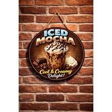 Mayeka Iced Mocha Temalı Cafeler Kahveciler Baristalar Için Ahşap Duvar Kapı Dekoratif Süs Tablo