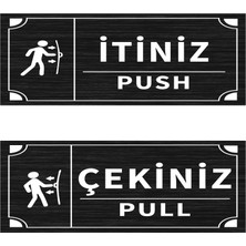 Mayeka İtiniz - Çekiniz Dikdörtgen İkili Levha Set Siyah Metal Yönlendirme Tabelası Kişiye Özel