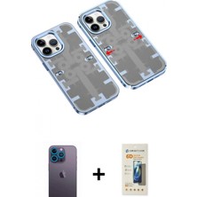 Marsilyan™- iPhone 13 Pro Max Kılıf Ufuk Doku Prime - Siyah 6d Mat Seramik Hayalet Nano Ekran Koruyucu + Mavi Neon Fosforlu Kamera Lens