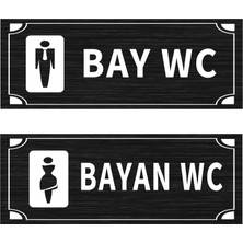 Mayeka Bay WC Bayan WC İkili Levha Set Siyah Metal Yönlendirme Tabelası Kişiye Özel