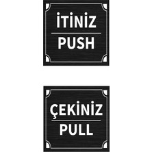 Mayeka İtiniz - Çekiniz Kare İkili Levha Set Siyah Metal Yönlendirme Tabelası Kişiye Özel