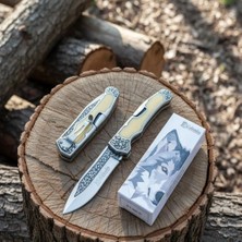 Knivox Columbia Company A3154-C Kemik Gravürlü Kamp Çakısı