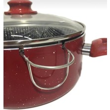 Abnturk Ultra Lüks 24CM Cam Kapaklı Sepetli Granit Kızartma Tenceresi Alüminyum Gövde Dış Yüzey Seramik