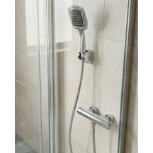 TKÇ Siyah Duş Başlığı Seti Spiral Hortumlu El Duşu ve Duvar Askısı Banyo Seti