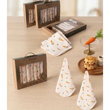 Toyis Unisex Bebek Pamuklu Organik 1/24 Ay Kutulu 7'li Havuç Desenli Ağız Silme Mendili