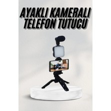 TKÇ Telefon Tutucu LED Işıklı Kumandalı Mikrofon Telefon Vlog Video Kayıt