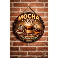 Mayeka Mocha Temalı Cafeler Kahveciler Baristalar Için Ahşap Duvar Kapı Dekoratif Süs Tablo