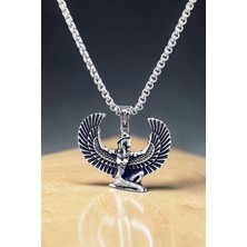 Ak Store Silver Mitolojik Mısır Kanatlı Tanrıça Isis K-188 Gümüş Kaplama Paslanmaz Kromix Çelik Kolye