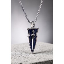 Ak Store Silver Erkek, Kalkan Kılıç Kolye K-186 Gümüş Kaplama Paslanmaz Kromix Çelik Kolye Madalyon
