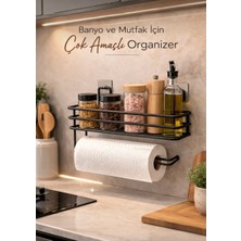 Yapışkanlı Raflı Kagıt Havluluk Peçetelik Havluluk Siyah Banyo Askılık  Rafı Mutfak Rafı