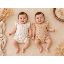 Unez Baby Kız Bebek 2’li Tulum Set – Doğal Ton Çiçek Desenli Yazlık Pamuklu Tulum