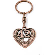 Moncuk Design Konya "42" Temalı Antik Bakır Renk Metal Kalp Anahtarlık - Özel Tasarım & Hediyelik