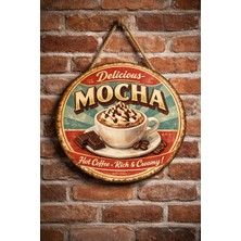 Mayeka Mocha Retro Temalı Cafeler Kahveciler Baristalar Için Ahşap Duvar Kapı Dekoratif Süs Tablo