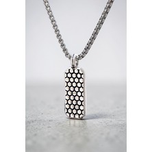 Ak Store Silver Petek Desenli Diktörtgen Sade Şık K-189 Gümüş Kaplama Paslanmaz Kromix Çelik Kolye