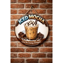 Mayeka Iced Mocha Temalı Cafeler Kahveciler Baristalar Için Ahşap Duvar Kapı Dekoratif Süs Tablo