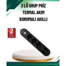 TKÇ Akım Korumalı Anahtarlı USB Girişli Üçlü Priz