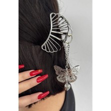 Zurafa Shop Gümüş Renk Kelebek Figürlü Sallantılı Metal Mandal Toka