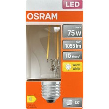 Avarson (1 Adet) Ledvance 7,5W Sarı Işık (2700K) E27 Duylu (Kalın Duy) Filament LED Ampul