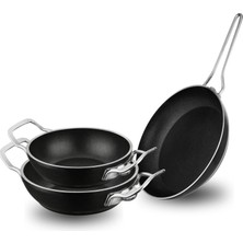 Lines 3’lü Granit Tava & Sahan Seti 18-20 cm Sahan + 26 cm Tava | Metal Kulp, Yapışmaz Yüzey, Dayanıklı Mutfak Seti