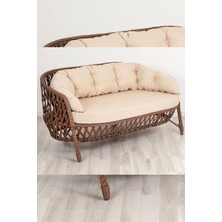 Kalyon Home Sicilya 3+1+1 Rattan Örgü Bahçe Mobilyası Yuvarlak Cam Masa