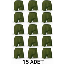 15 Adet Haki Yeşil %100 Pamuk Rahat Kesim Erkek Paçalı Külot Boxer