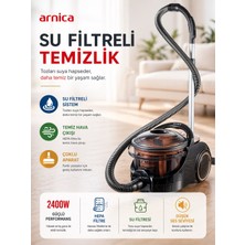 Arnica 2400 W Yüksek Motor Güçlü Su Filtreli Elektrikli Süpürge Rose Yıkanabilir Hepa Filtreli Perde ve Koltuk Temizleme Aparatlı Çok Yönlü Sistem