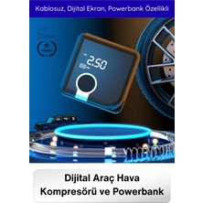 Svein #kompresör Taşınabilir Şarjlı Powerbank Hava Kompresörü Dijital Ekranlı Kablosuz Lastik Şişirme Otomatik Durma Akıllı Hafıza 4000MAH Basınç Ölçer Araç Motosiklet Bisiklet Top Pompası