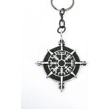 Moncuk Design Pusula Tasarımlı Vegvisir Viking Temalı Gümüş Renk Metal Anahtarlık - Iskandinav Mitolojisi Şans Tılsımı
