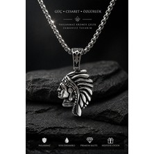 Ak Store Silver Amerika Yerlisi Apache Şef Figürlü K-190 Gümüş Kaplama Paslanmaz Kromix Çelik Kolye