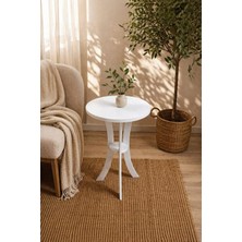 Fiskos Beyaz Yan Sehpa 50 cm Çap - 60 cm Yükseklik Modern Zigon Yan Sehpa Beyaz