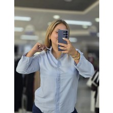 İnci Ersöz Pamuklu Soft Keten Gömlek  Mavi 1299