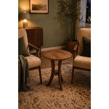 Fiskos Ceviz Yan Sehpa 50 cm Çap - 60 cm Yükseklik Modern Zigon Yan Sehpa Ceviz