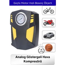 Svein #kompresör Profesyonel Analog Göstergeli Hava Kompresörü 12V Araç Çakmaklık Lastik Şişirme Güçlü Motor Hızlı Basınç Ölçer LED Aydınlatma Uzun Kablo Oto Motosiklet Bisiklet Top Şişirme Pompası