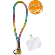 Karaner Lüks Taşlı Telefon Bilek Askısı Gökkuşağı