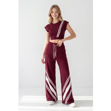 Bacc Bordo Çizgili Modal Kumaş Crop Alt Üst Takım