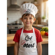 Teknik Reklam Chef Tasarım Çocuk  Önlük Şapka  Seti ( Isim Baskılı )