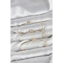 Uslucan Alışveriş Zirkon Taşlı Gold Renk Tek Taş Model 3'lü Kadın Bileklik Kombini