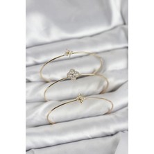 Uslucan Alışveriş Zirkon Taşlı Gold Renk Yonca Tasarım 3'lü Kadın Bileklik Kombini