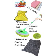 RSC Marketim Araba Yıkama Fırçası / Su Emici Bez 50*70/ Mikrofiber Araç Kurulama Bezi 50*70/ 3`lü Cam Bezi
