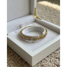 Gmn Collection Premium Seri Xuping Altın Kaplama Renkli Taş Işlemeli Göz Model Yassı Bileklik