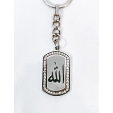 Moncuk Design Zirkon Taşlı Gümüş Renk "allah" Lafızlı Metal Künye Anahtarlık - Manevi & Şık Tasarım