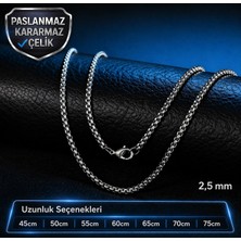 Voyage Accessory Farklı Ölçü Seçenekleri ile / 2,5 mm Kararmaz Paslanmaz Çelik Box Erkek Zincir Kolye