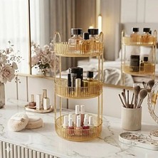 Hakay 3 Katlı Kozmetik Organizer, Yuvarlak Tasarım, Amber Sarı