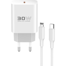 Eco Port C87C 30W Type-C Çıkışlı Ekstra DL50 1m Type-C To Lightning Kablolu Pd Şarj Cihazı - Beyaz