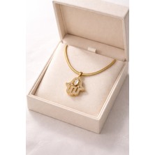 Youday Accessories Çelik Hamsa Fatma Eli Kolye Model 9 – Taşlı Altın Renk Italyan Zincir Kadın Kolye
