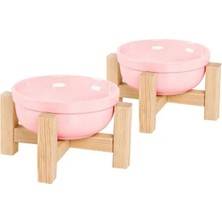 Hakay Ahşap Kedi Mama ve Su Kabı Seti, Iki Adet Seramik Kabı ile