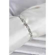 Youday Accessories Pirinç Gümüş Renk Petek Model Zirkon Taşlı Kadın Bileklik